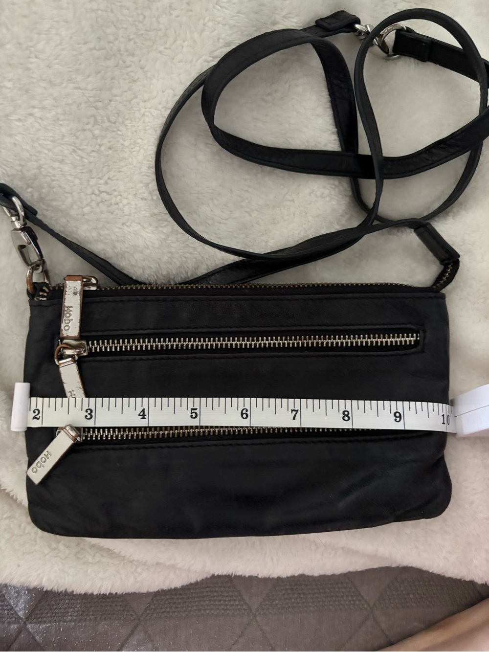 HOBO Mara Black Leather 3-Zipper Crossbody Bag Small - Picture 5 of 6